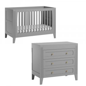 Chambre bébé duo lit 70x140 + commode gris clair milenne Vox