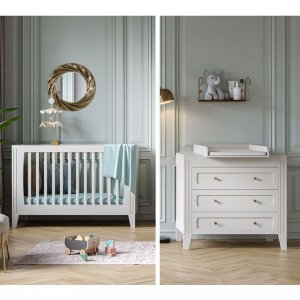 Chambre bébé duo lit 70x140 + commode blanc milenne Vox