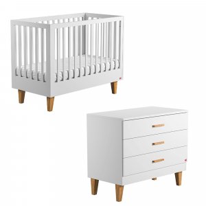 Chambre bébé duo lit 70x140 + commode blanc lounge Vox