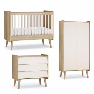 Chambre trio vintage fresh beige lit 60x120 cm + commode + armoire 2 portes Vox
