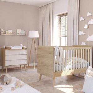 Chambre duo vintage fresh beige lit 70x140 cm + commode Vox