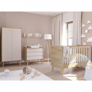 Chambre trio vintage fresh beige lit 70x140 cm + commode + armoire 2 portes Vox