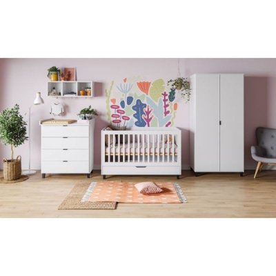 Chambre bébé trio lit 70x140 + commode + armoire blanc simple