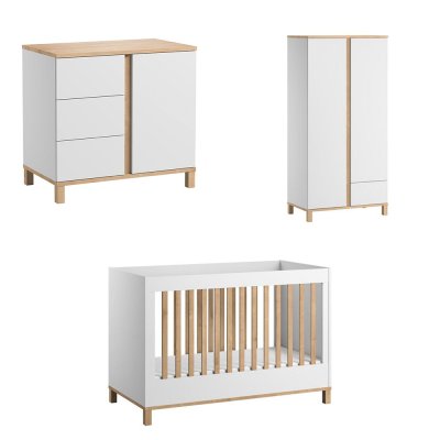 Chambre bébé trio lit 70x140 + commode + armoire blanc altitude
