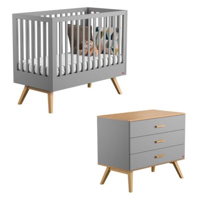 Chambre bébé duo lit 60x120 + commode gris nautis
