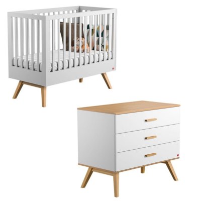 Chambre bébé duo lit 70x140 + commode blanc nautis