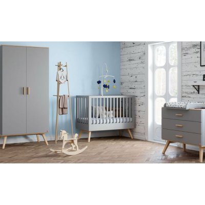 Chambre bébé duo lit 70x140 + commode + armoire gris nautis