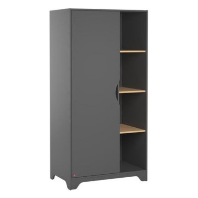 Armoire 1 porte graphite et bois leaf
