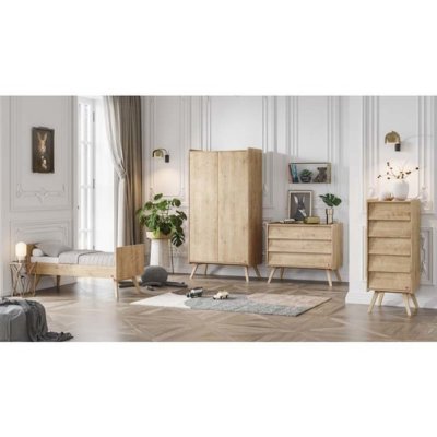 Chambre bébé trio lit 70x140 + commode + armoire bois - collection vintage