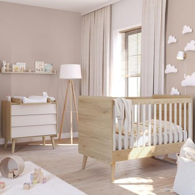 Chambre duo vintage fresh beige lit 60x120 cm + commode