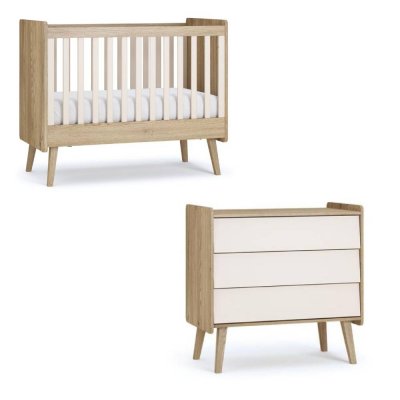 Chambre duo vintage fresh beige lit 60x120 cm + commode