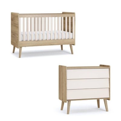 Chambre duo vintage fresh beige lit 70x140 cm + commode