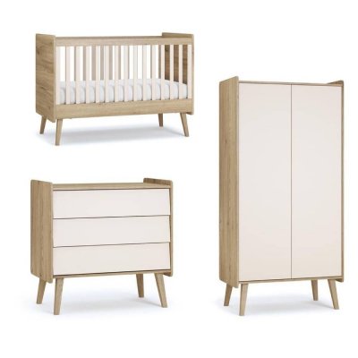 Chambre trio vintage fresh beige lit 70x140 cm + commode + armoire 2 portes