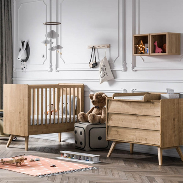 Chambre bébé duo lit 70x140 + commode bois - collection vintage Vox