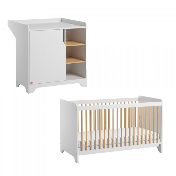 Chambre bébé duo lit 60x120 + commode blanc leaf Vox