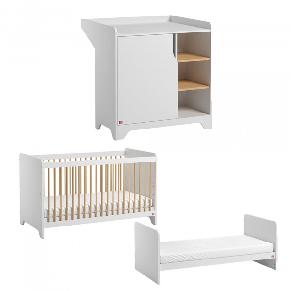 Chambre bébé duo lit 70x140 + commode blanc leaf Vox