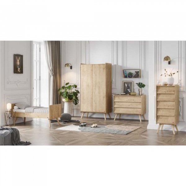 Chambre bébé trio lit 70x140 + commode + armoire bois - collection vintage Vox