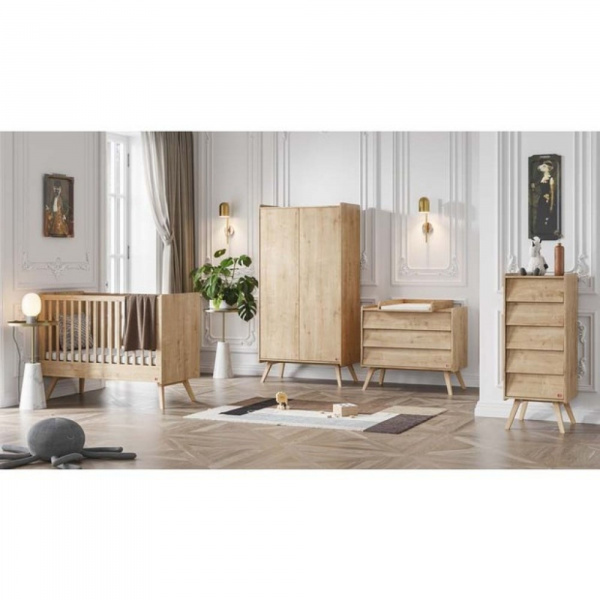 Chambre bébé trio lit 60x120 + commode + armoire bois - collection vintage Vox