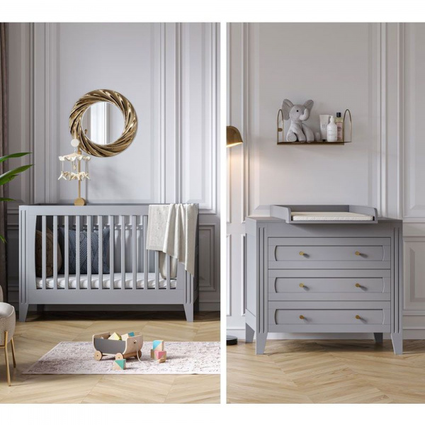 Chambre bébé duo lit 70x140 + commode gris clair milenne Vox