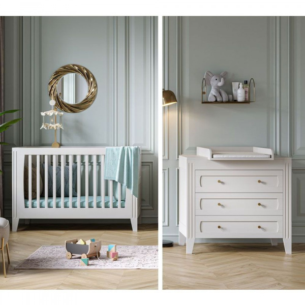 Chambre bébé duo lit 70x140 + commode blanc milenne Vox