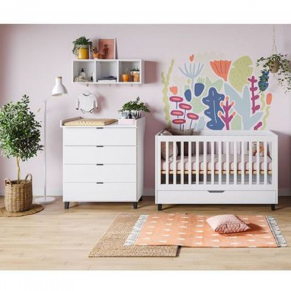 Chambre bébé duo lit 70x140 + commode blanc simple Vox