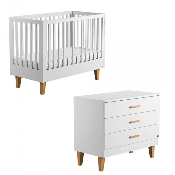 Chambre bébé duo lit 70x140 + commode blanc lounge Vox