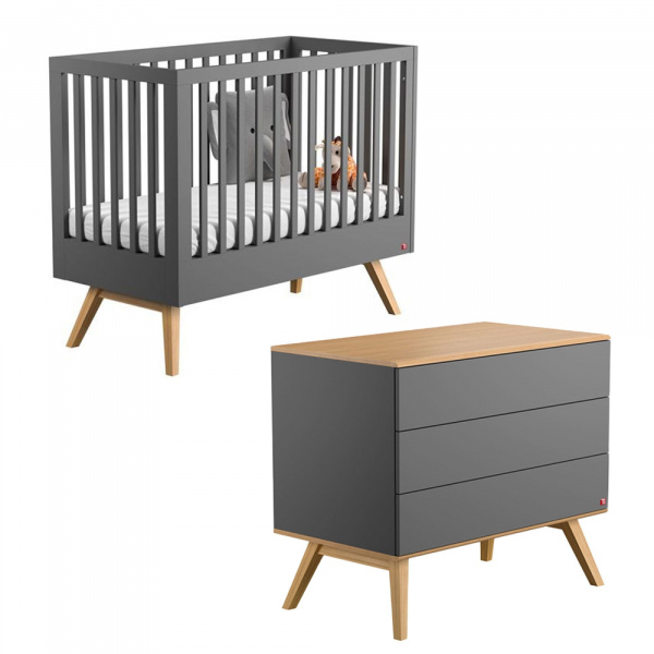 Chambre bébé duo lit 70x140 + commode gris nature Vox