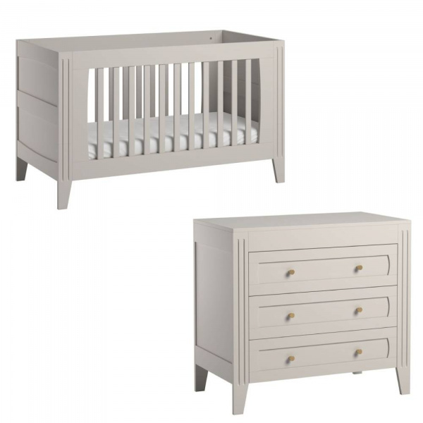 Chambre duo lit 70x140 + commode sable beige - collection milenne Vox