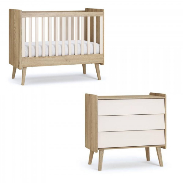 Chambre duo vintage fresh beige lit 60x120 cm + commode Vox