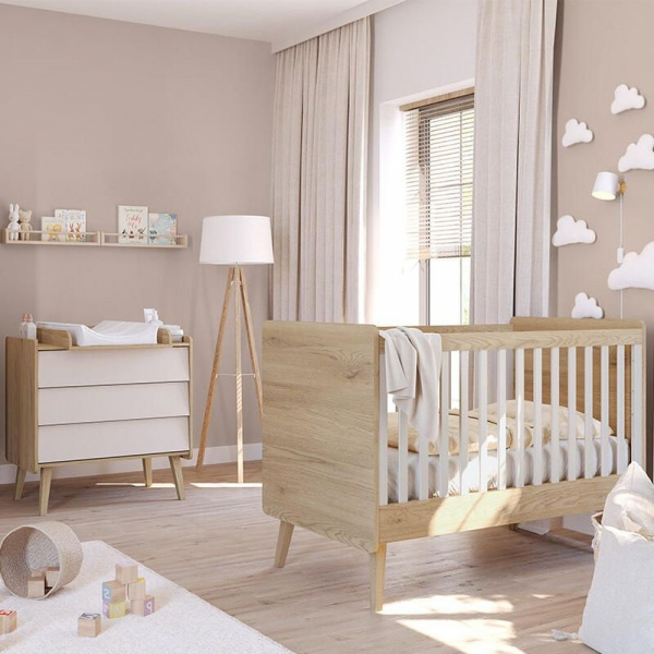 Chambre duo vintage fresh beige lit 70x140 cm + commode Vox