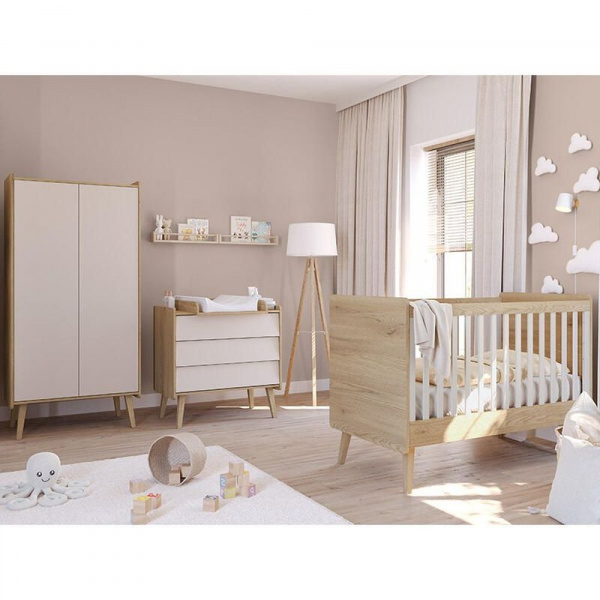 Chambre trio vintage fresh beige lit 70x140 cm + commode + armoire 2 portes Vox