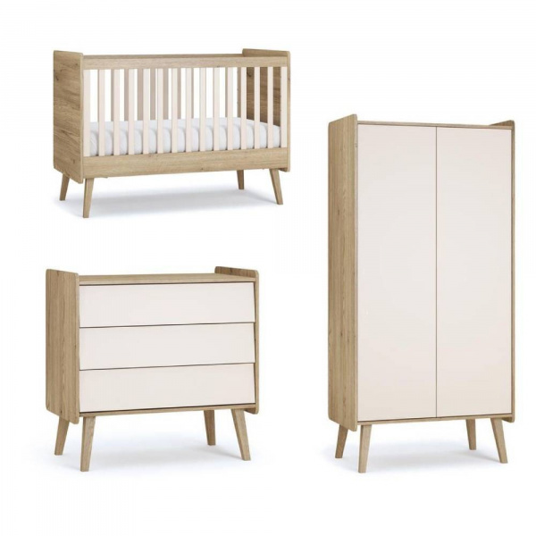 Chambre trio vintage fresh beige lit 70x140 cm + commode + armoire 2 portes Vox