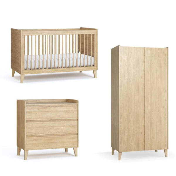 Chambre trio muve chêne lit 70x140 cm + commode + armoire 2 portes Vox