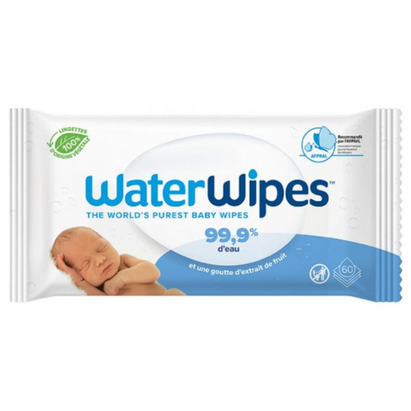 Lingettes bébé 100% naturelles - 60 lingettes Waterwipes