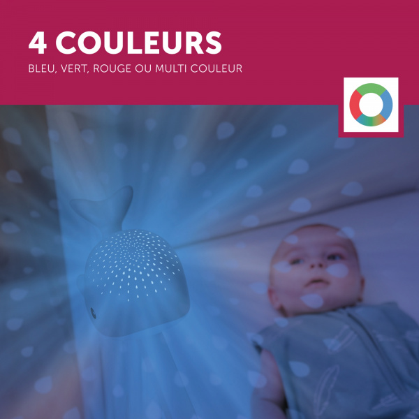 Veilleuse rose projecteur wally la baleine rose Zazu