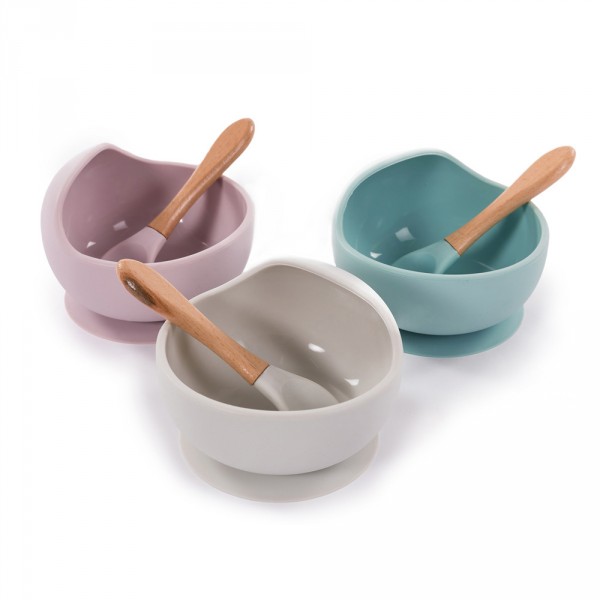 Assiette ventouse silicone & cuillère gris Bo jungle